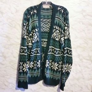 Vintage Oversized Green Snowflake Knitted Cardigan